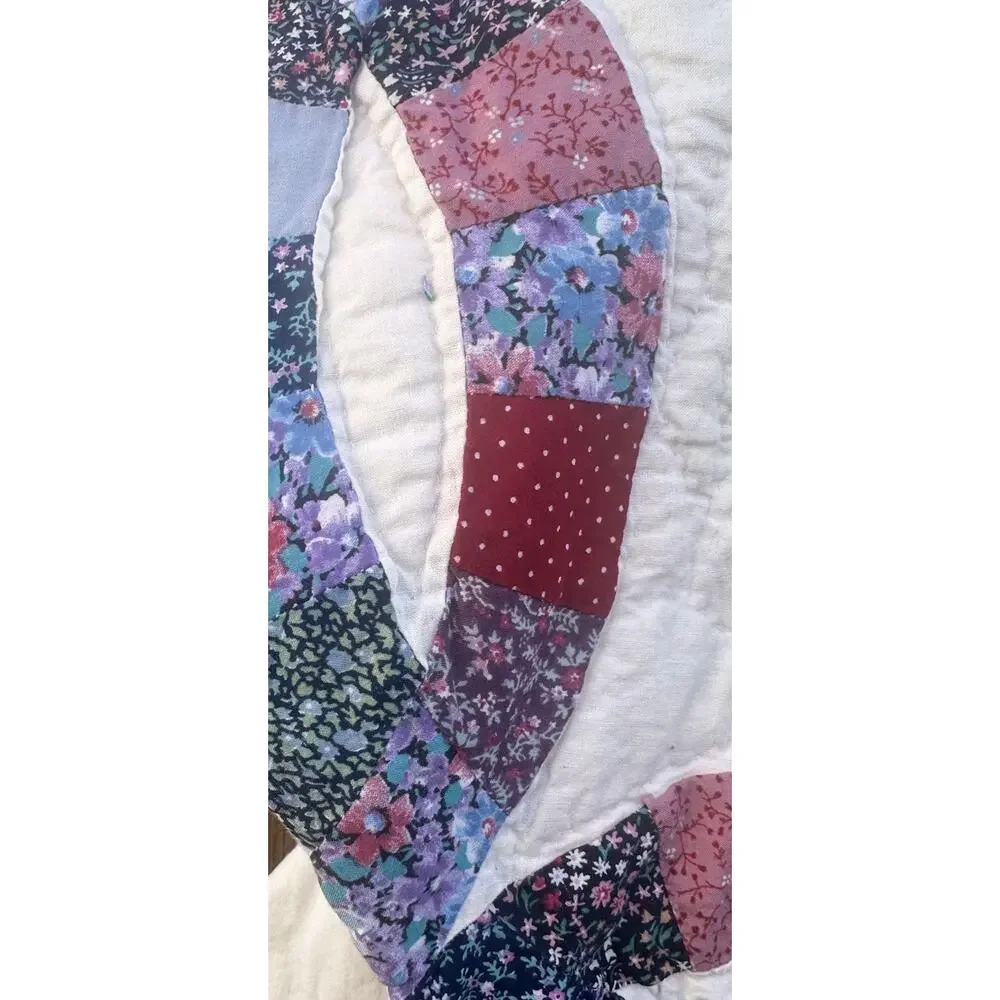Handmade 1940's Double Wedding Ring Quilt 78”x80” USA Feedsack Hand stitched